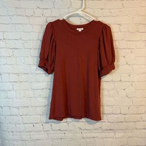 Daily Ritual Women's Rust Blouse Puff Sleeve